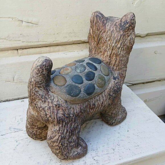 Vintage Scotty Terrier Solid Concrete Cement Stone w/Inlaid Stone Saddle - Picture 14 of 14